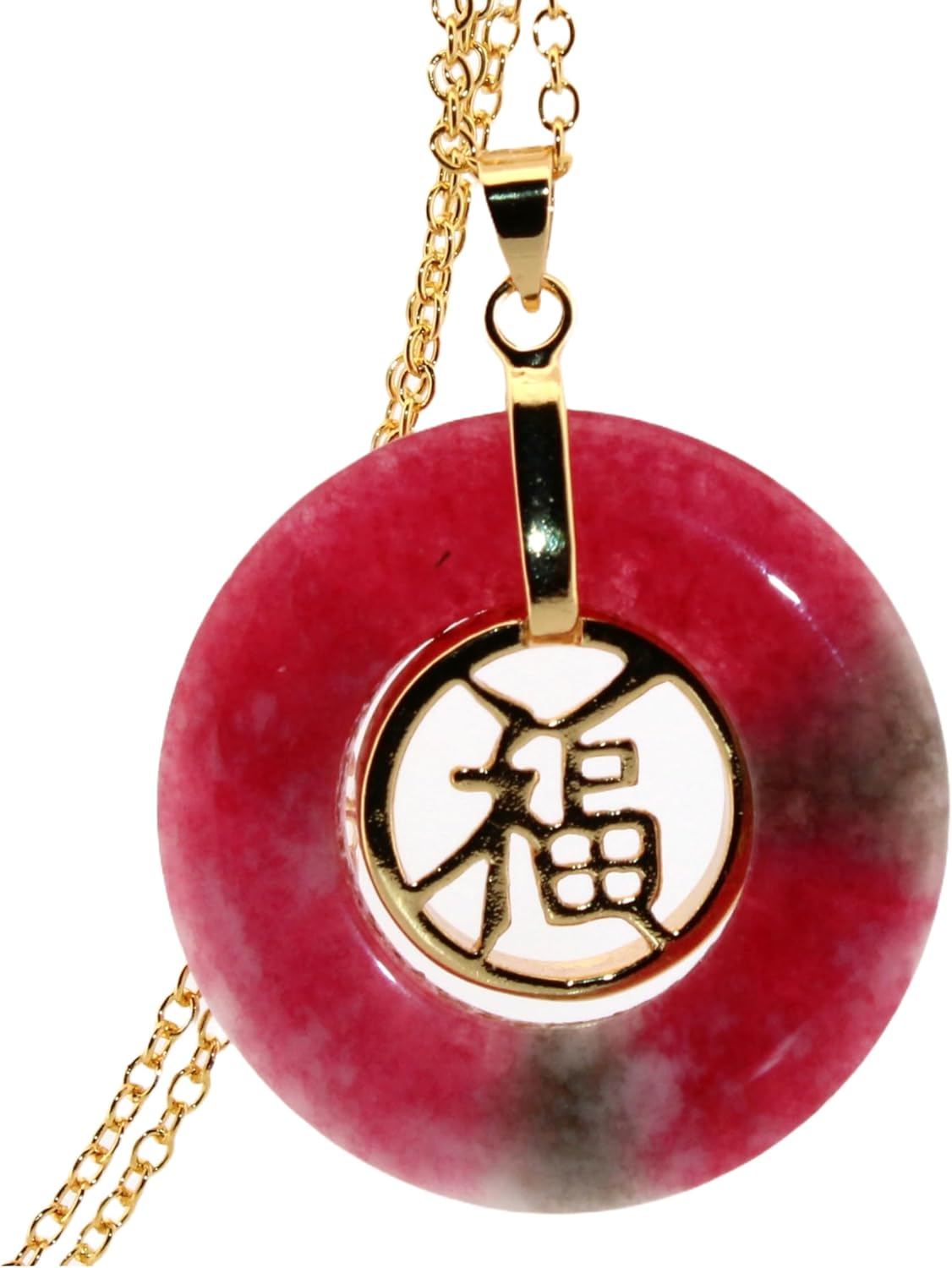 Round Red Jade Carnelian Good Luck Gold Necklace