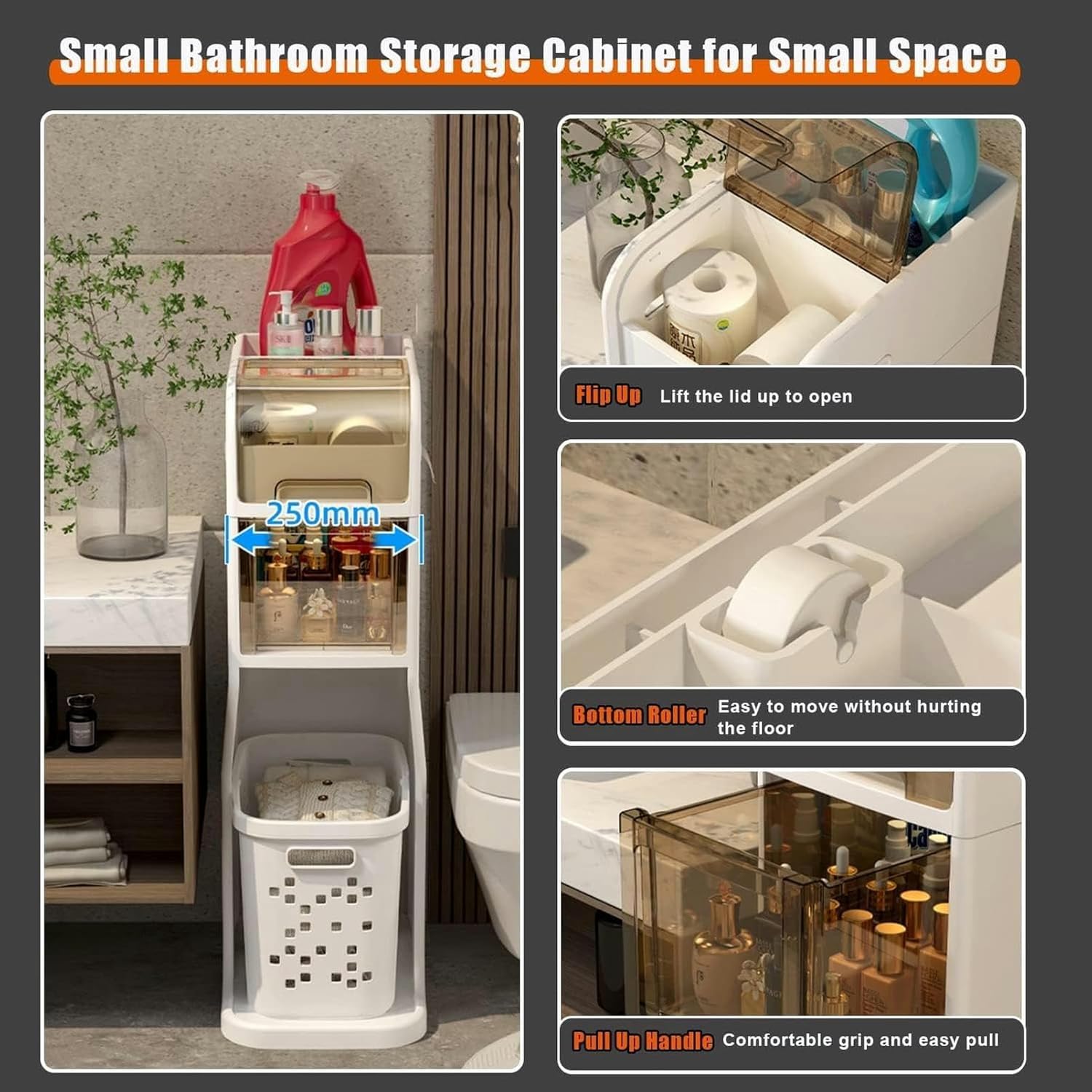 Bathroom Narrow Cabinet Plastic Storage Bins, 2/3/4 Tier Drawers Plastic Home Storage Organizer, Toilet Paper Holder Cabinet With Drawers For Bedroom Bathroom Laundry Narrow Places, Kitchen Pantr