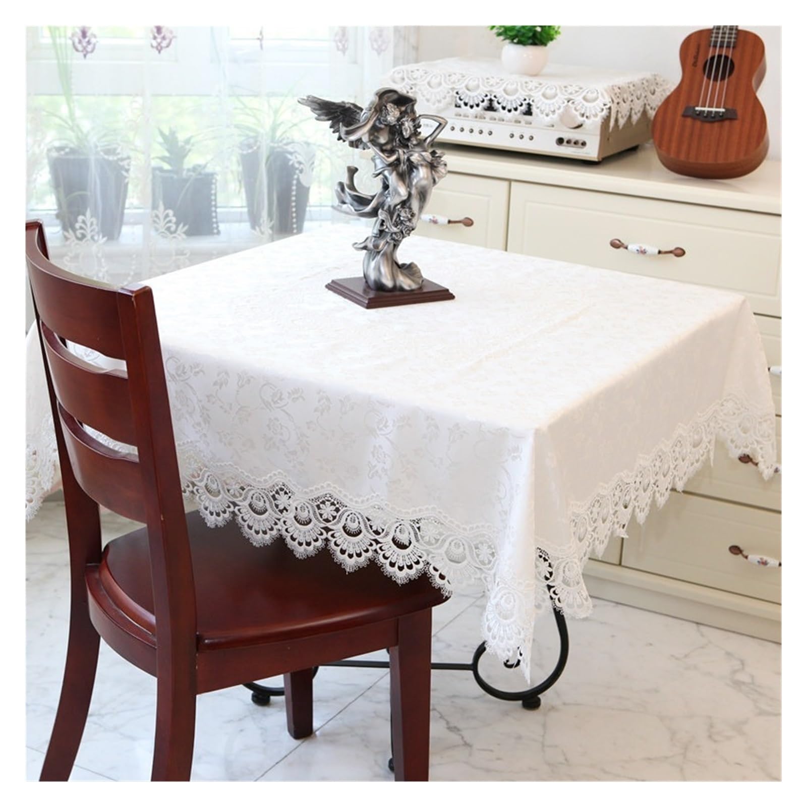 NJIEzhao Embroidered Lace Tablecloth Square TableCloth Table Cloth White Embroidery Lace Cloths For Dining Cover Towels(HM038,150X150cm)