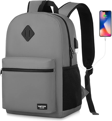 YAMTION - Mochila escolar, mochila clásica unisex para adolescentes con puerto USB para preparatoria, universidad, oficina, trabajo y viajes