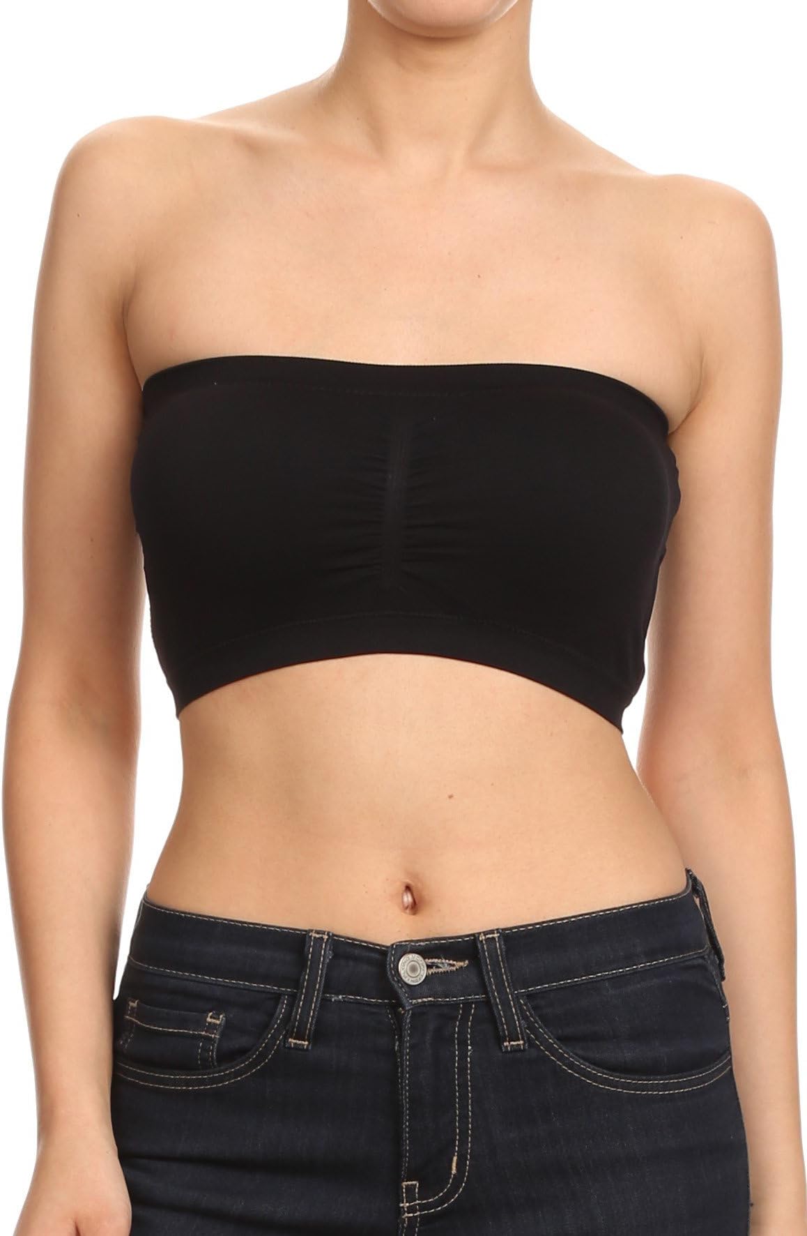 New Kathy Women's Seamless Padded Bandeau Tube Top Bra (1 BLACK 1 WHITE) One Size