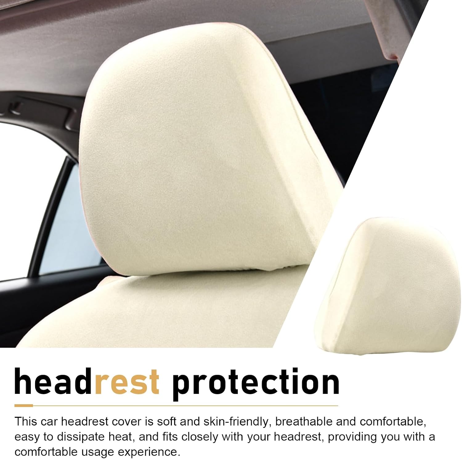 2PCS Car Headrest Cover, Elastic Scratch-resistant Full-coverage Protector, Soft Comfortable Reusable Decoration, Universal for Cars Trucks SUVs (Beige) image 5