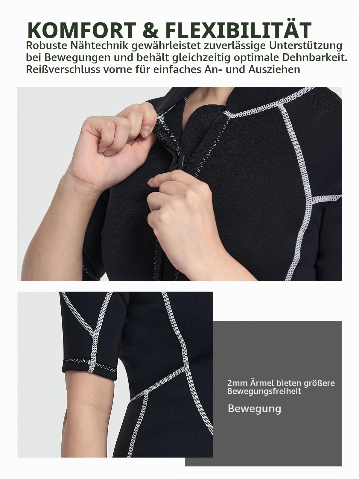 Owntop 3/2mm Shorty Neoprenanzug Damen - Frontreißverschluss Wetsuit zum Tauchen Surfen, Kurzarm Tauchanzüge Stretch Neopren für Wassersport, Damen Schwarz S