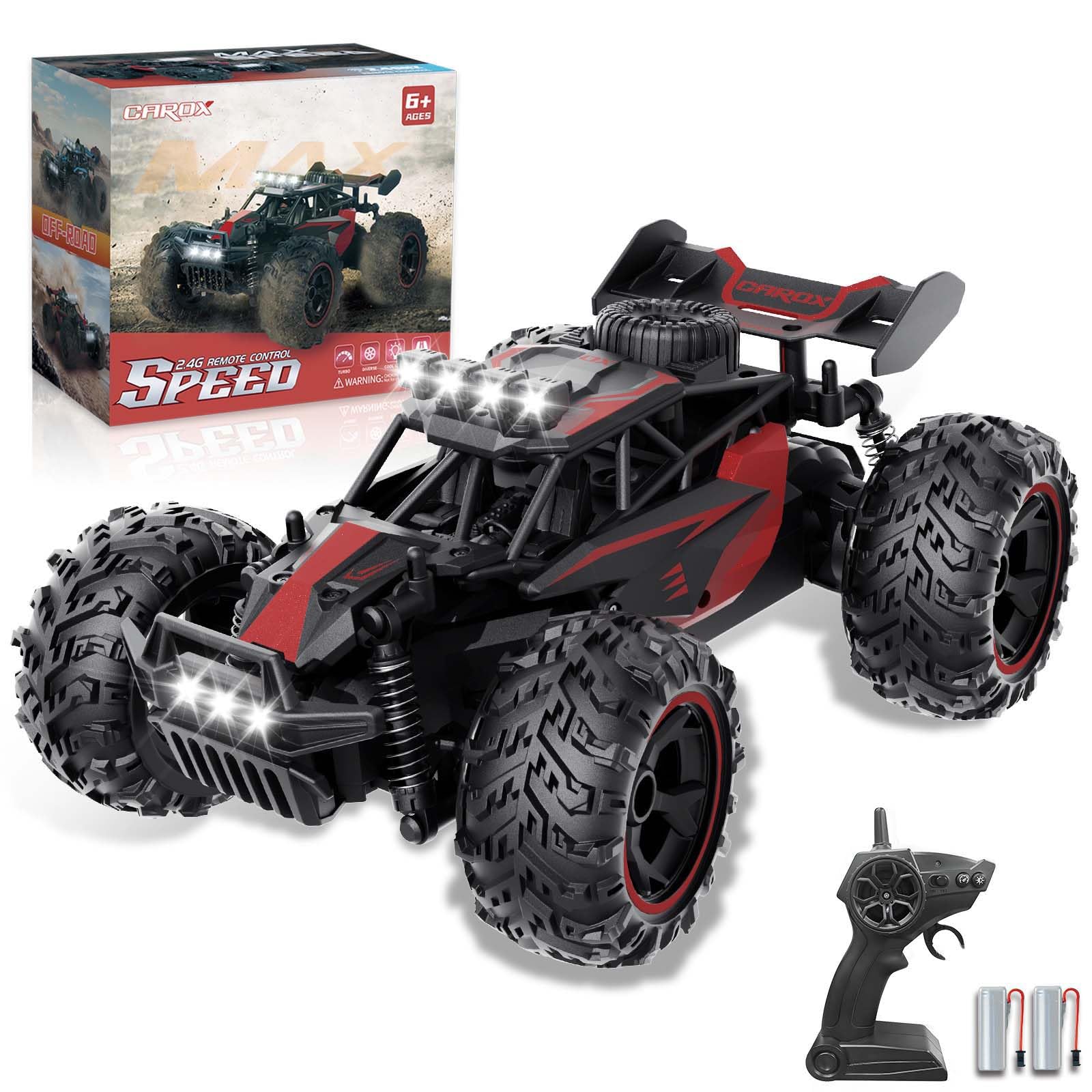 Carox Auto radiocomandata, 2,4 GHz, 25 km/h, auto radiocomandata, 1:18, fuori, con fari e illuminazione del telaio, controllo remoto, regalo di compleanno per bambini