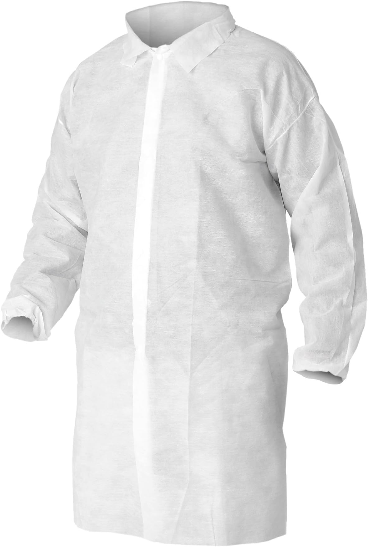 Kimberly-ClarkKleenGuard SMS Fabric KleenGuard A10 Light Duty Lab Coat with Snap Closure, Elastic Wrist, XX-Large, White 40105 (Case of 50)