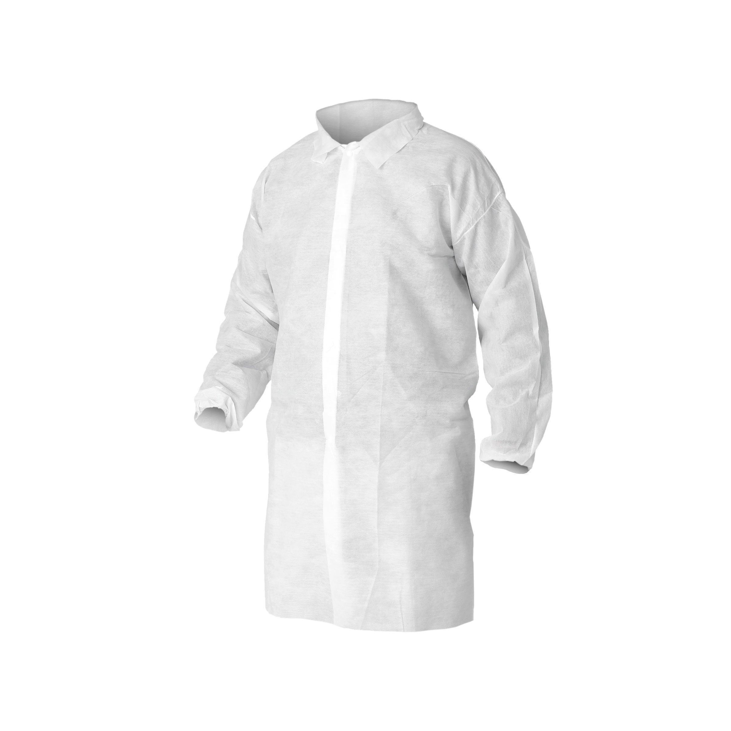 Kimberly-ClarkKleenGuard SMS Fabric KleenGuard A10 Light Duty Lab Coat with Snap Closure, Elastic Wrist, XX-Large, White 40105 (Case of 50)
