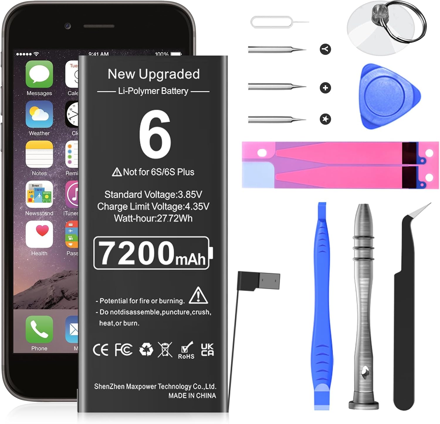 SHENMZ Replacement Battery for iPhone 6, 7200mAh New Kuwait Ubuy