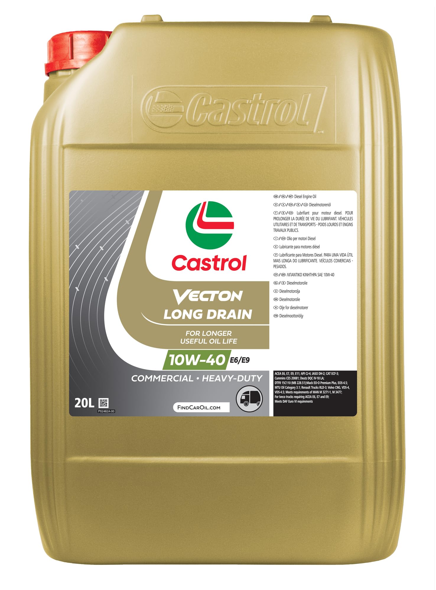 Castrol VECTON Long Drain 10W-40 E6/E9 Aceite de motor diésel, 20L