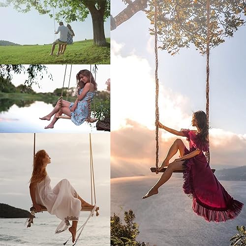 Miniatura 8 de Favuit Asiento de columpio de madera, columpio colgante de árbol para adultos y niños, juego de columpios de madera para exteriores, accesorios con