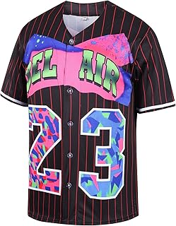 kioken Bel Air Baseball Jersey,90s Hip Hop Clothing for Men and Women, Short Sleeves T Shirt for Party(Black Stripe_3XL)