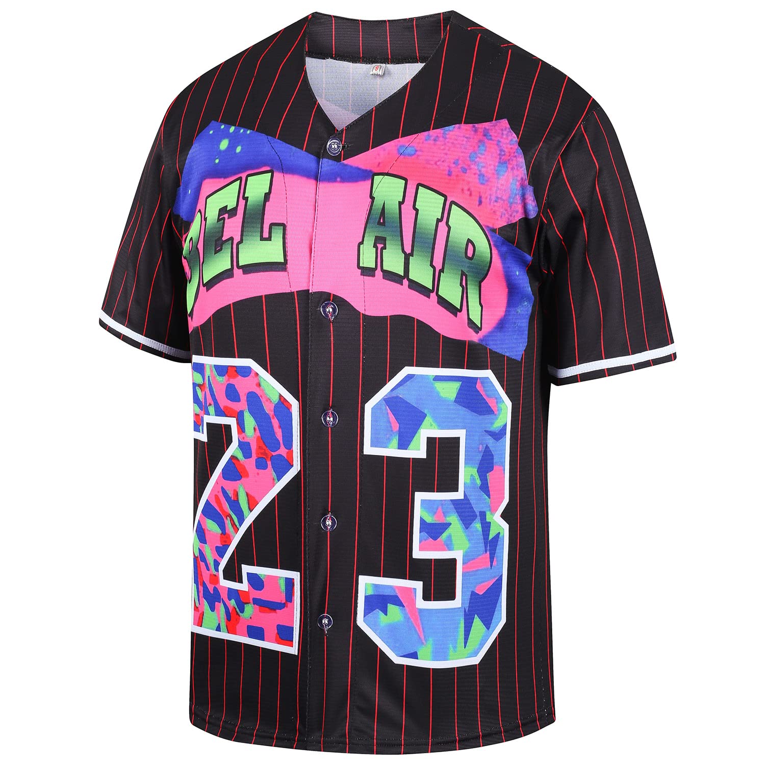 kioken Bel Air Baseball Jersey,90s Hip Hop Clothing for Men and Women, Short Sleeves T Shirt for Party(Black Stripe_XL)