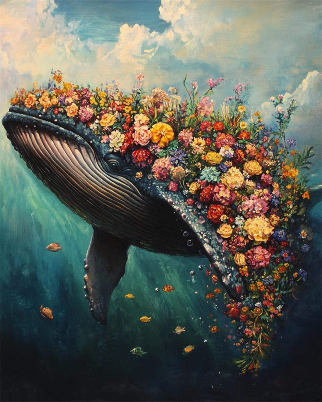 AYAOYANGGO Animal DIY Embroidery Beads Set Whales and Flowers Cross Stitch Needlepoint Handcraft Tapestry Kit Beaded Stitching Pattern 3D Embroidery Set 60x80cm