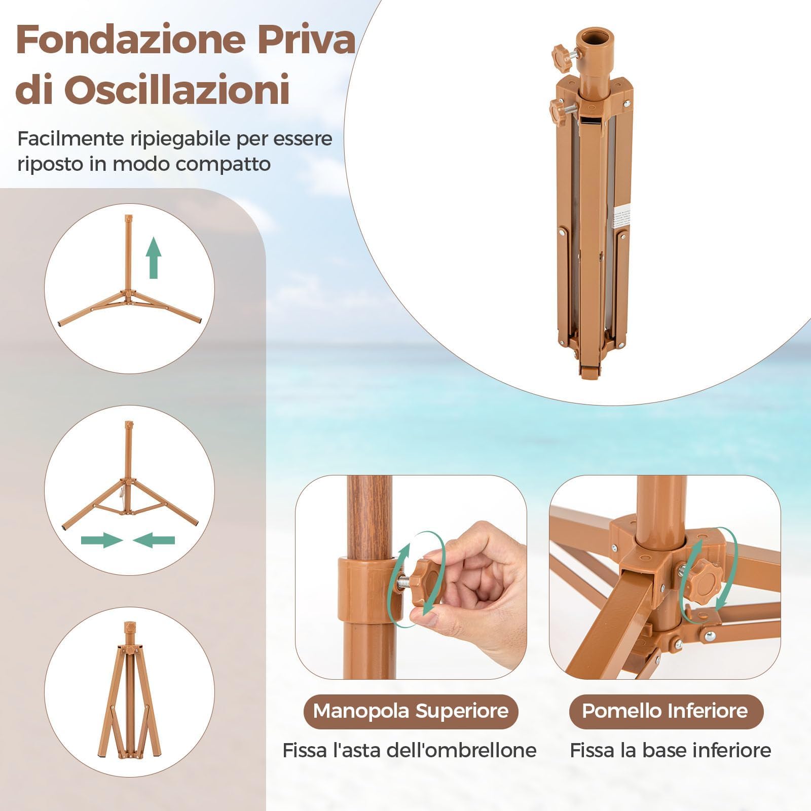RELAX4LIFE Ombrellone da Spiaggia 200 cm con Base, Parasole Hawaiano in Paglia, Palo Reclinabile, Borsa per il Trasporto, Ideale per Spiaggio, Giardino e Balcone (Naturale)