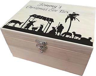 Nativity Scene Silhouette Christmas Eve Box Personalised Gift Baby Jesus Family Festive XMAS Christian Gift Natural Wood Luxury (Natural Wood 20cm)