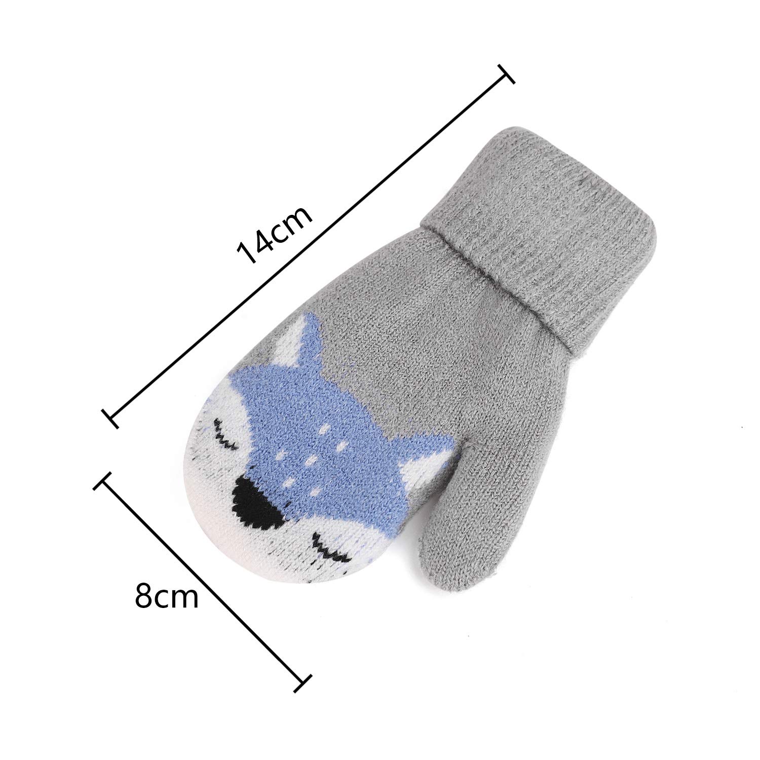Lot De 2 Paires De Moufles Bébé Enfant Motif Renard - Tricot Doux Avec Fourrure - Pour 0 à 3 Ans - Kaki Et Bleu Marine