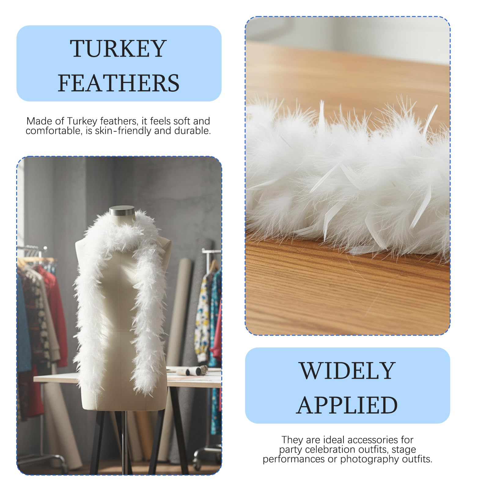 White Feather Boa, Long Ostrich Feather Boa, 2m 60g White Feather Boa, Soft and Fluffy - Image 3