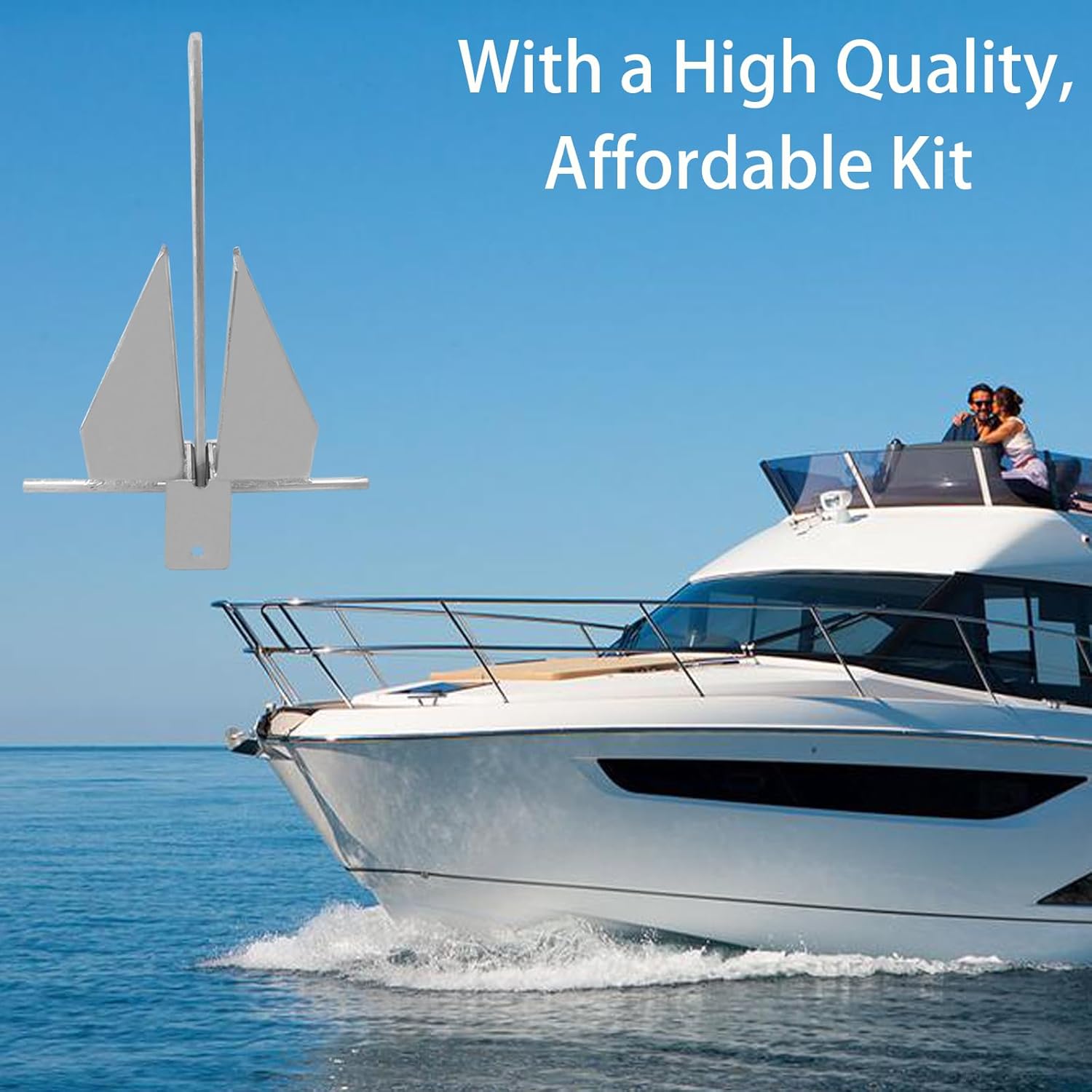 ISURE MARINE Boat Fluke Style Anchor Kit 13 lb Galvanized Steel Includes Anchor, Rope, Chain, and Shackles