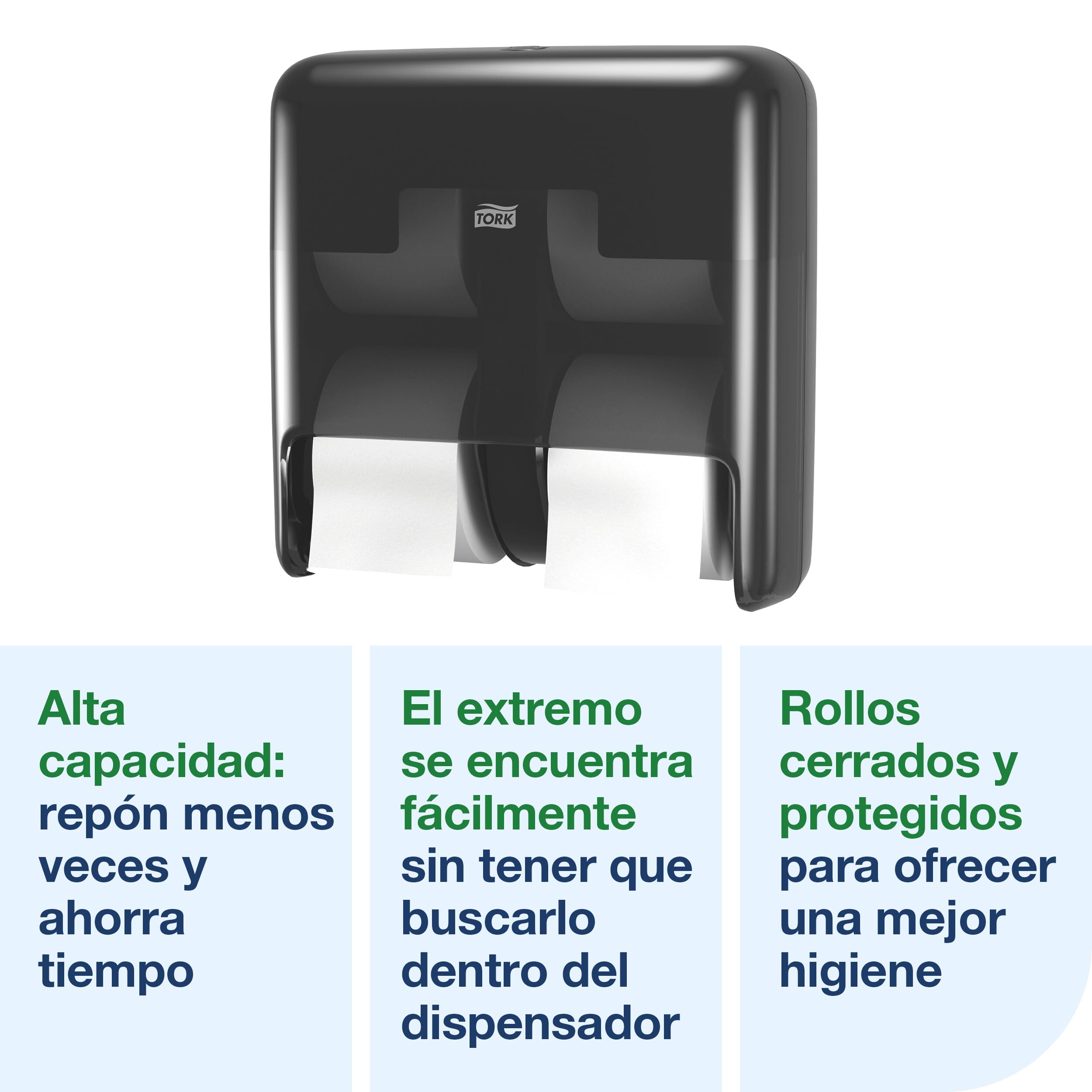 Tork OptiServe Dispensador para Cuatro Rollos de Papel Higiénico sin Mandril Negro T7, Dispensador Vertical, Línea Elevation, 558052