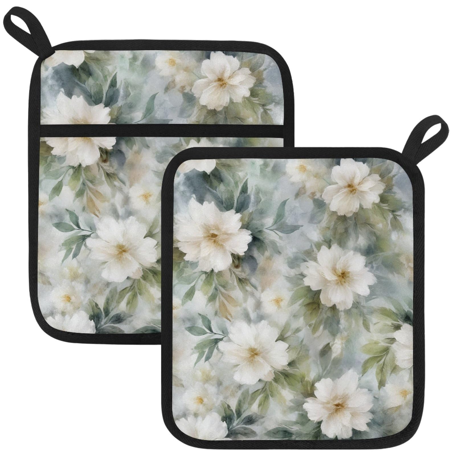 VAPOKF Flowers Heat Resistant Pot Holders, Thick Pot Holders Pad with Hanging Loop for Kitchen, Oven Cloth Pads for Kitchen Baking Microwave Oven
