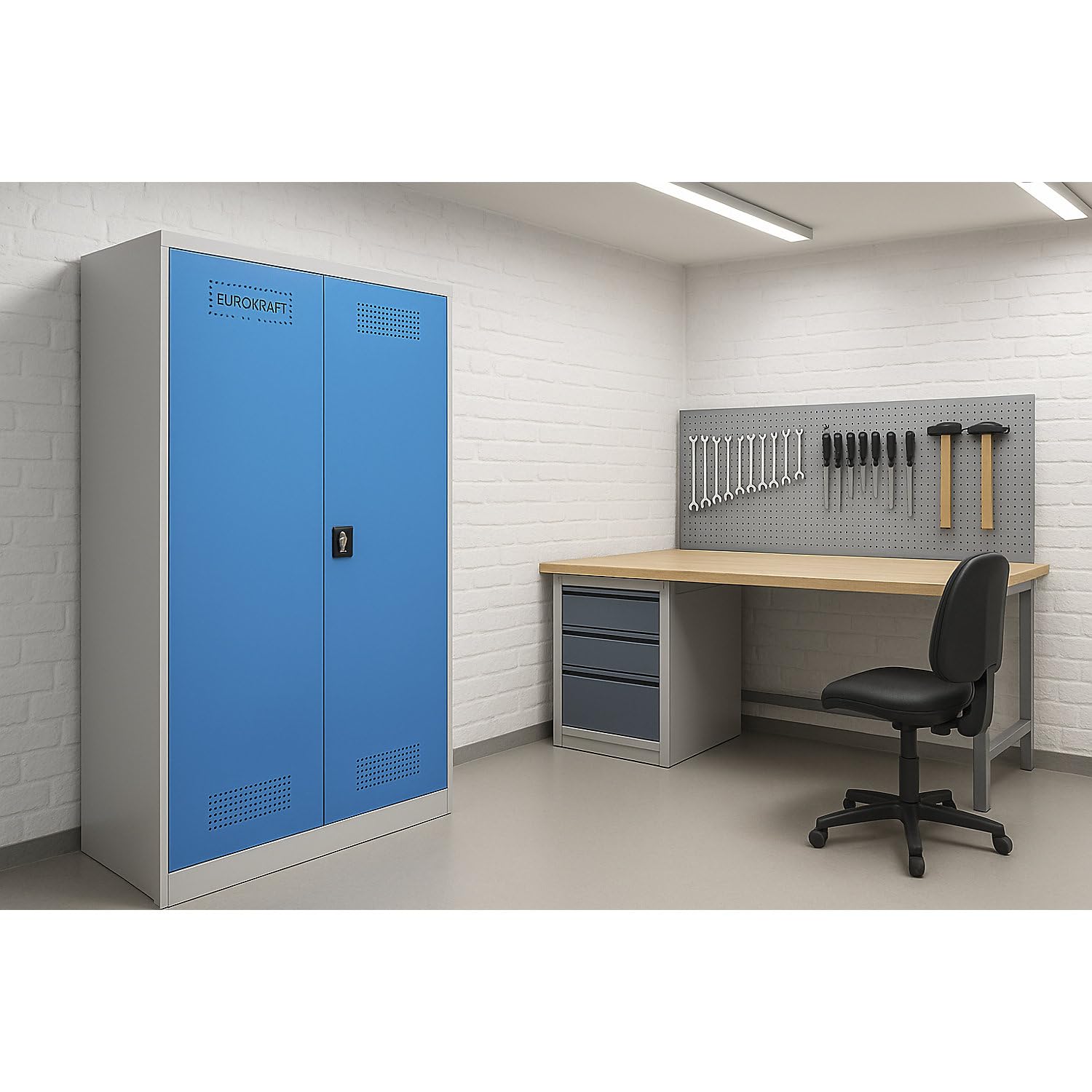 EUROKRAFT Pro | Armoire de sécurité | Avec 1 cuve de rétention et 3 tablettes de rétention, largeur 1200 mm