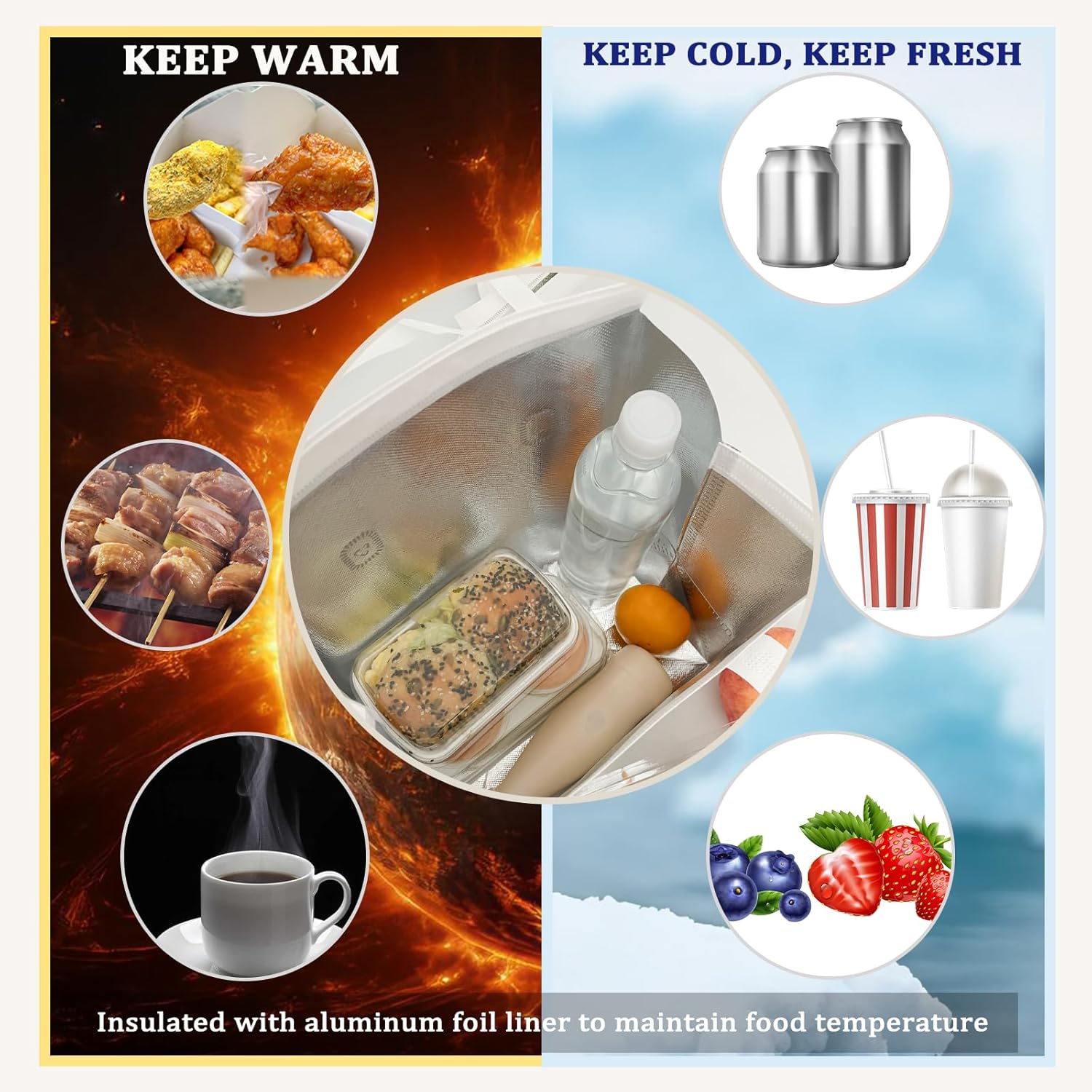 50Pcs Disposable Insulated Lunch Bags for Food Delivery Thermal Cooler Take Away Bag for Food Drink Party Supplies Trip - Aluminum Foil Liner, 5 Colors