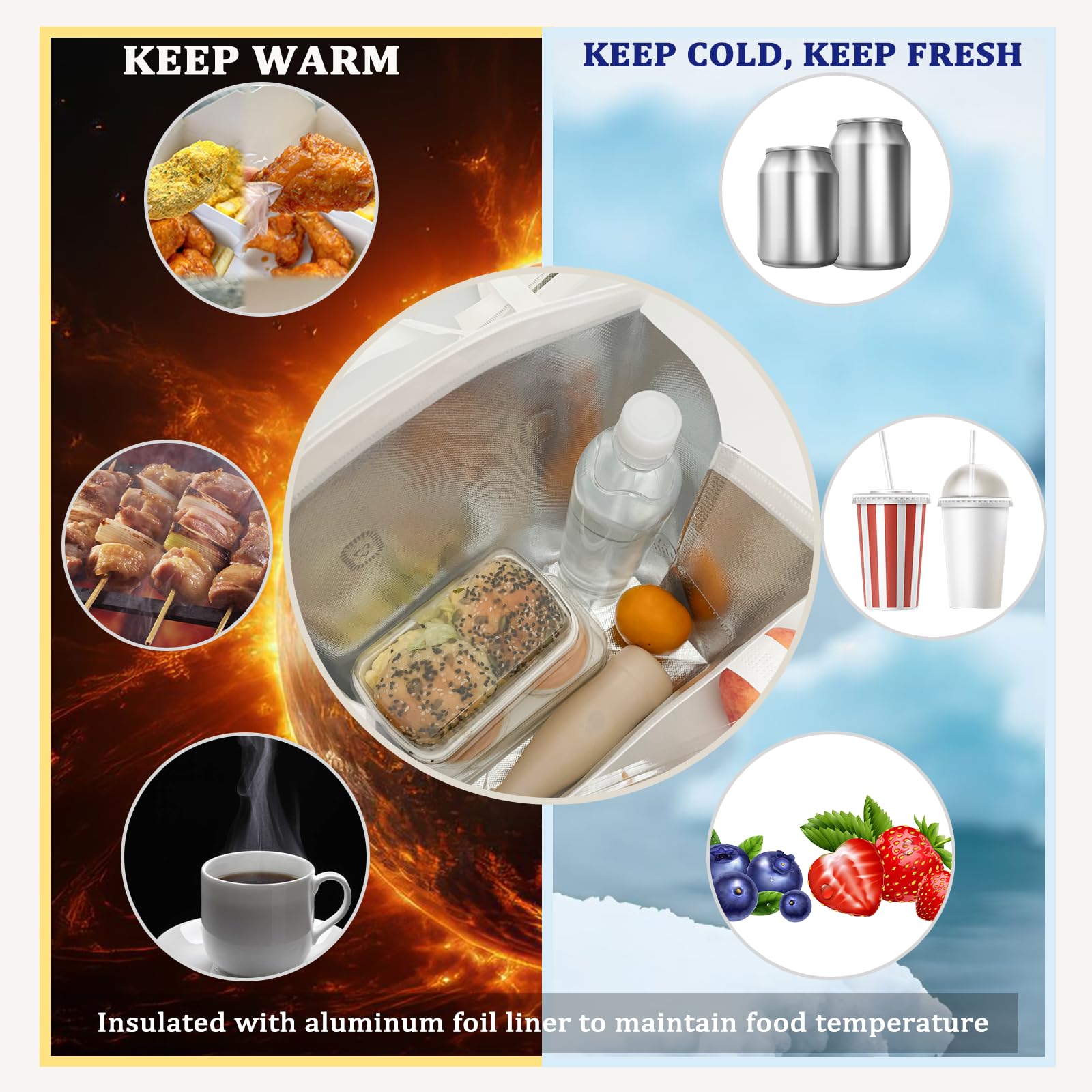 Isolierte Einweg-Lunchtaschen für Lebensmittellieferung, Thermo-Kühltasche, zum Mitnehmen von Lebensmitteln und Getränken, Aluminiumfolien-Innenfutter, 5 Farben, 50 Stück