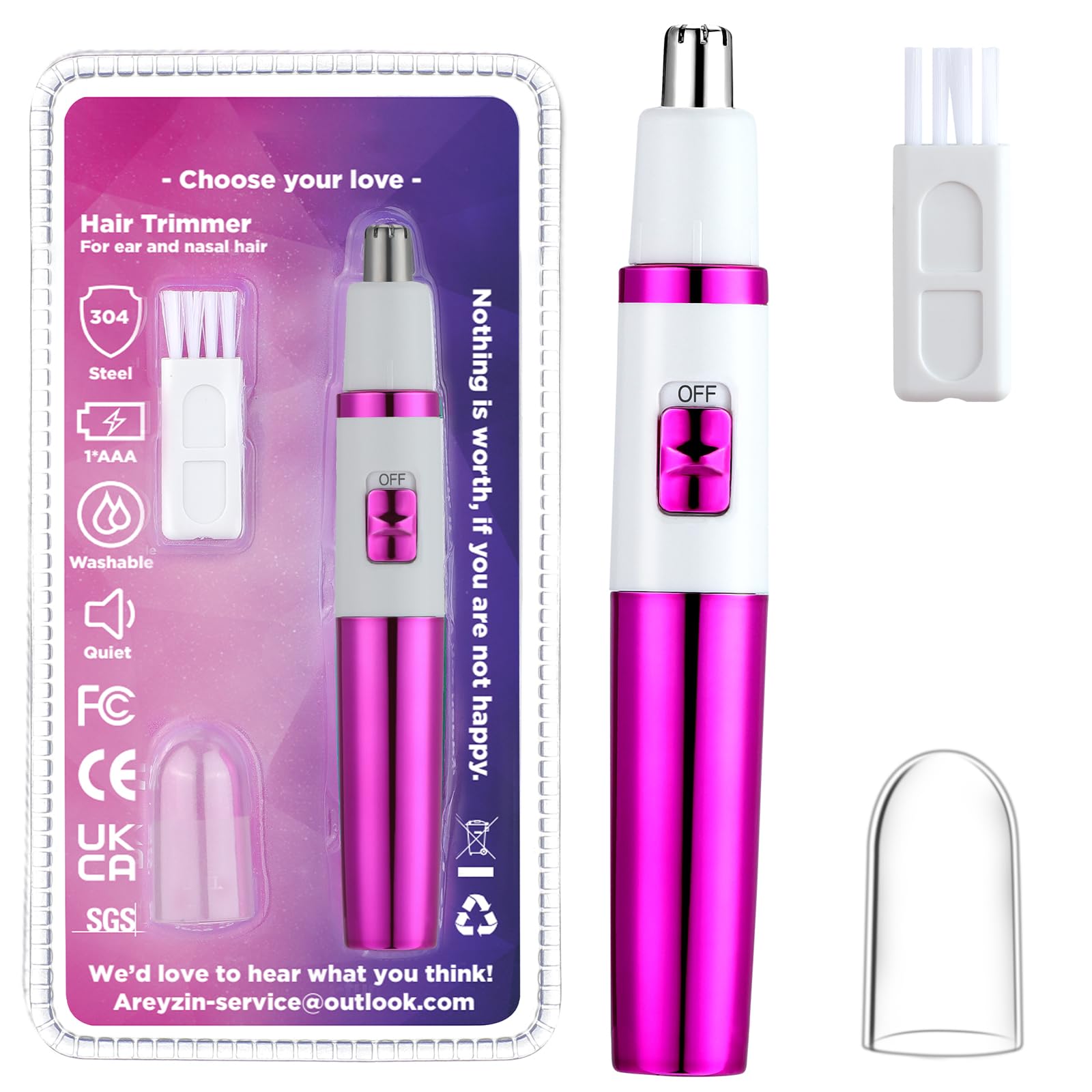 Cortapelos de nariz para mujer, sin dolor, para orejas y nariz, cortapelos para mujeres, cejas, cara, oreja, cortapelos de nariz, profesional, resistente al agua, rosa lila