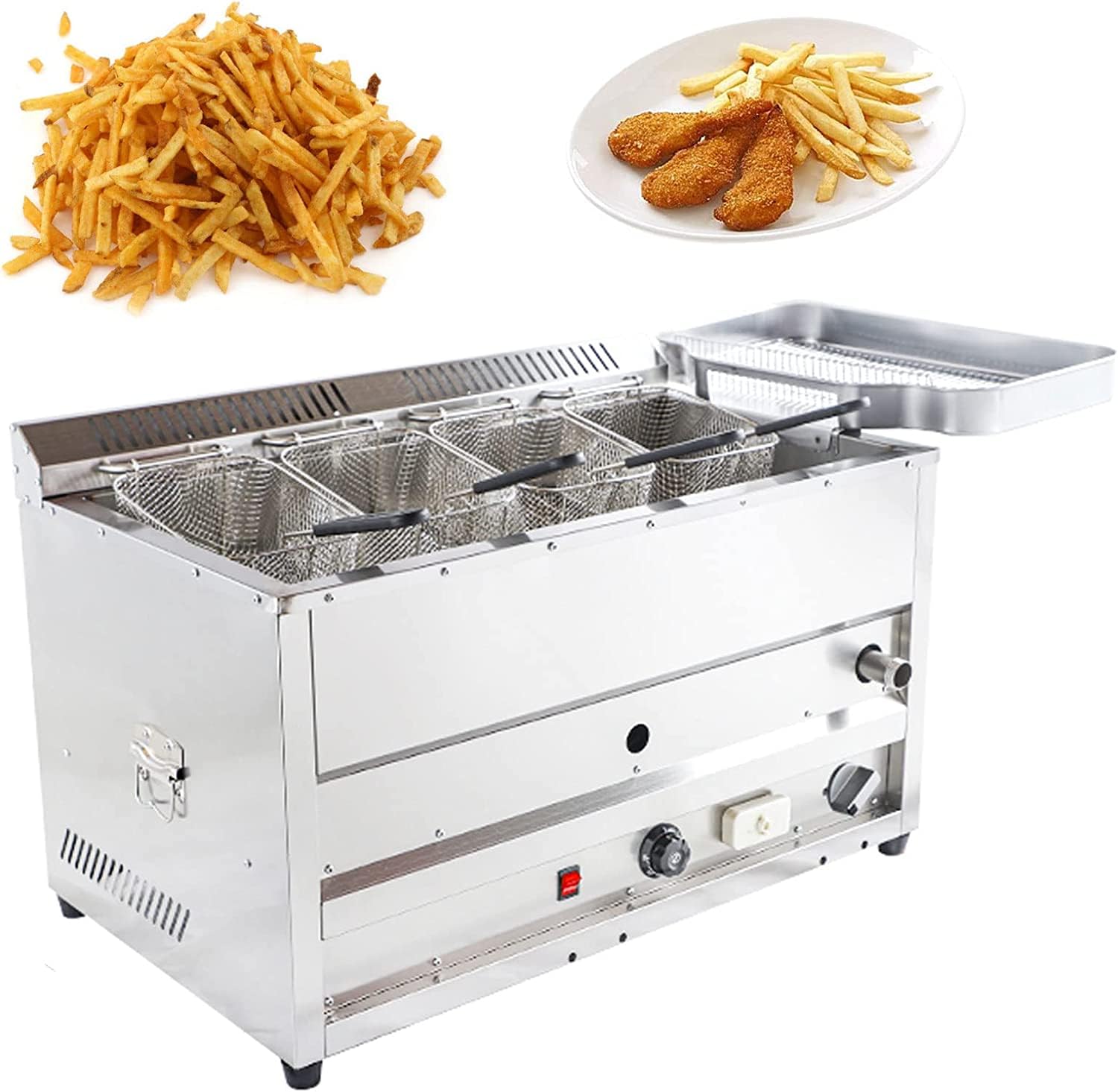 IUokLU Commercial Gas Deep Fryer,Countertop Propane Gas Fryer,Freestanding Temperature Control,Gas Deep Fat Fryer Stainless Steel Tanks Basket Tabletop (Style3)