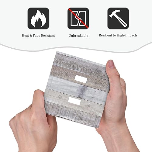 Miniatura 221 de Placa de pared dúplex de receptáculo de dispositivo de 1 gang de madera envejecida blanca gris con veta de tablón, cubierta de enchufe eléctrico de