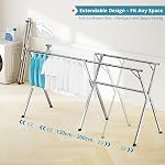 JAUREE 2 Meters Clothes Drying Rack, Drying Rack Clothing Folding Indoor Outdoor, Heavy Duty Stainless Steel Laundry Pole, Foldable Portable Large Clothes Rack Garment Rack with 20 Windproof Hooks
