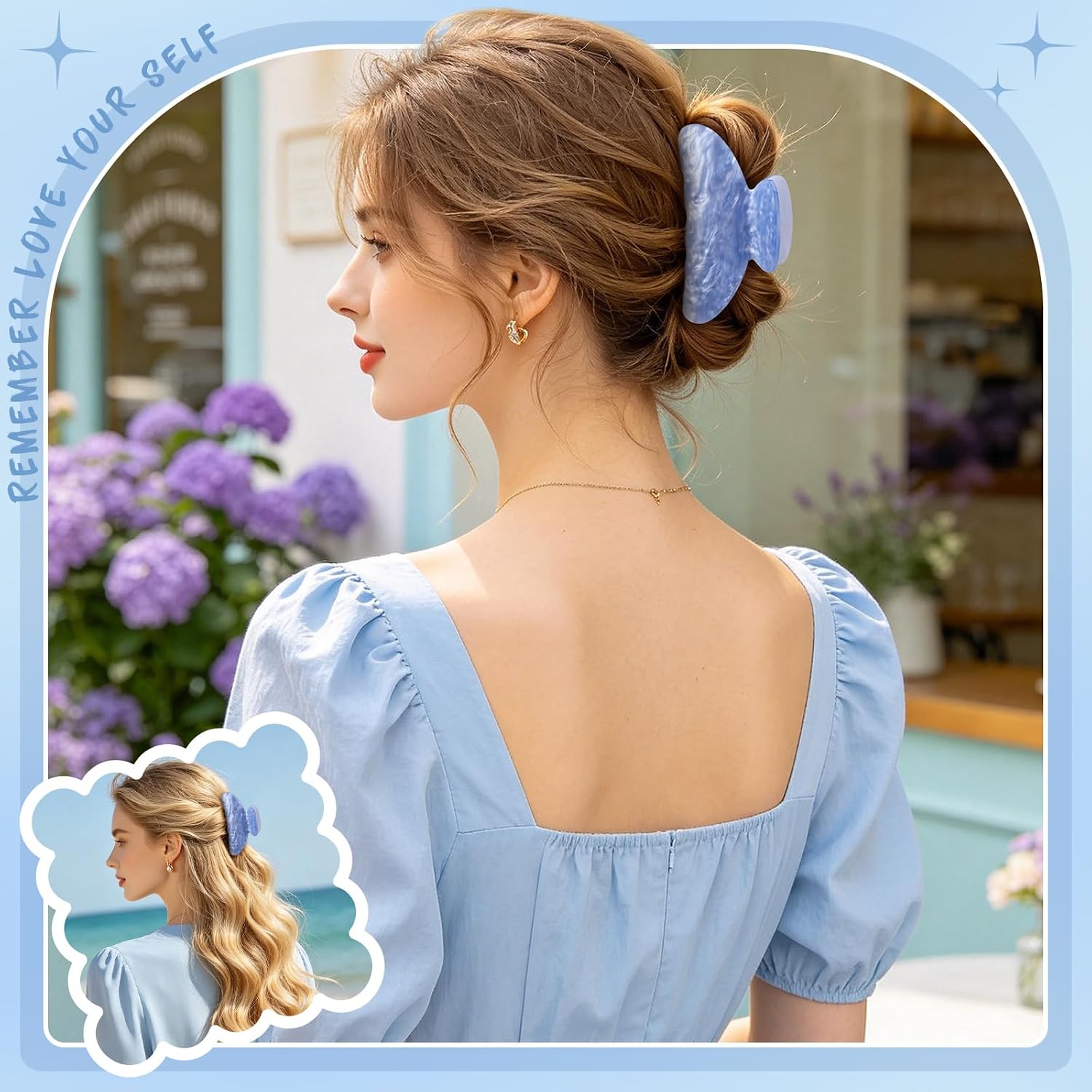 12 Pack Acrylic Claw Clips, Cute Champagne Blue Pink Colors Hair Clips Strong Hold Hair Claw Barrettes for Thick Thin Hair, Stylish French Hair Accessories for Women Girls