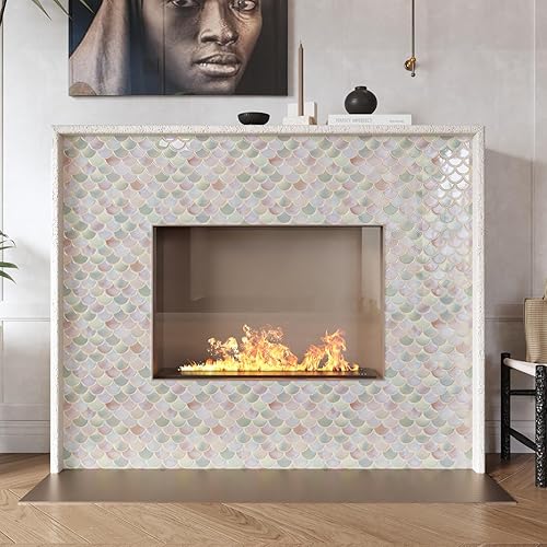 Miniatura 6 de CRE8TIVE 4 hojas de calcomanías para azulejos de escamas de peces de 12 x 12 pulgadas, para pegar en el protector contra salpicaduras para cocina,