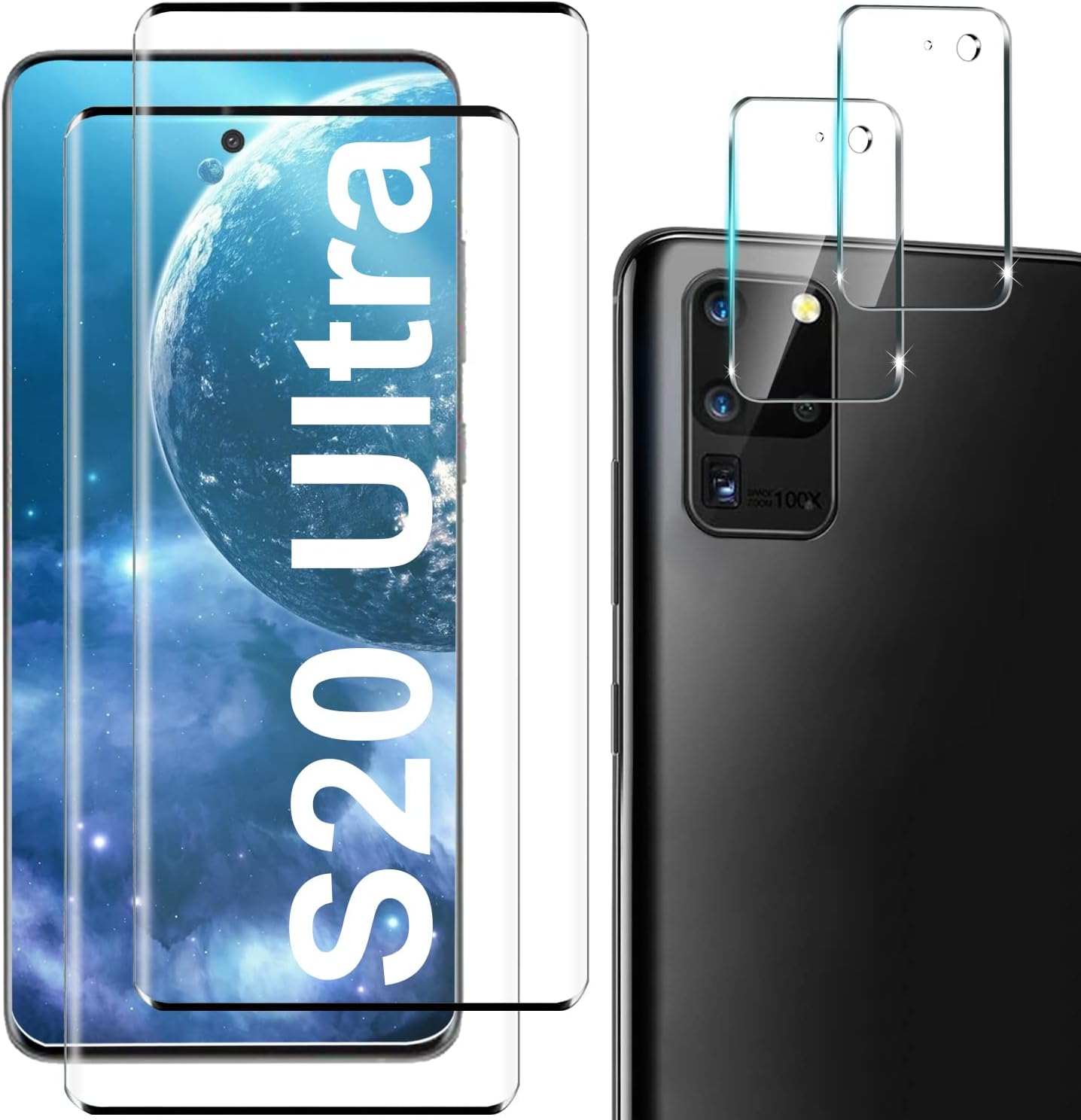 Coliary [2+2 Pack]Galaxy S20 Ultra Screen Protector, HD Clear Tempered Glass, Ultrasonic Fingerprint Support, 3D Curved, Scratch Resistant, Bubble-Free for Galaxy S20 Ultra 5G Glass Screen Protector