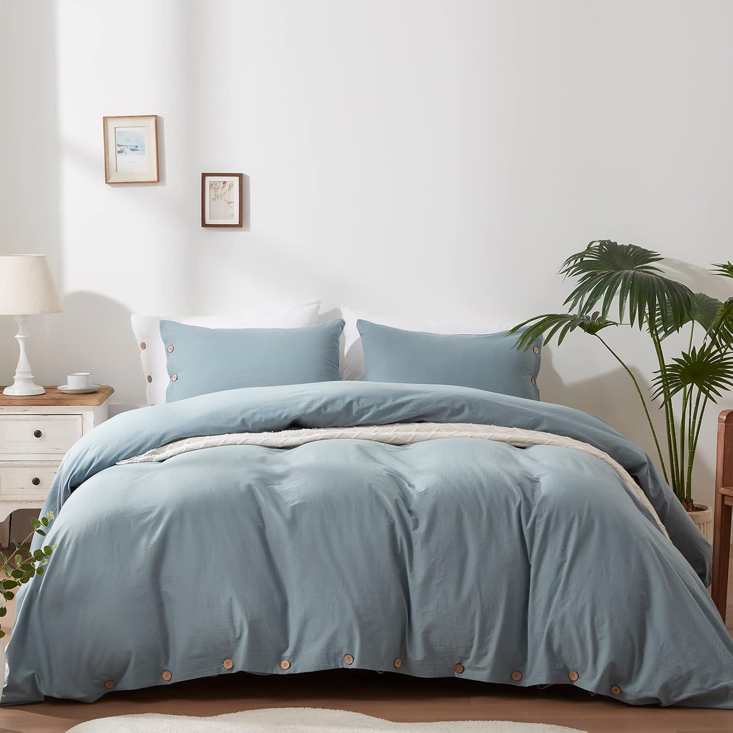 SunStyle Home 100 Washed Cotton Duvet Cover Set Breathable