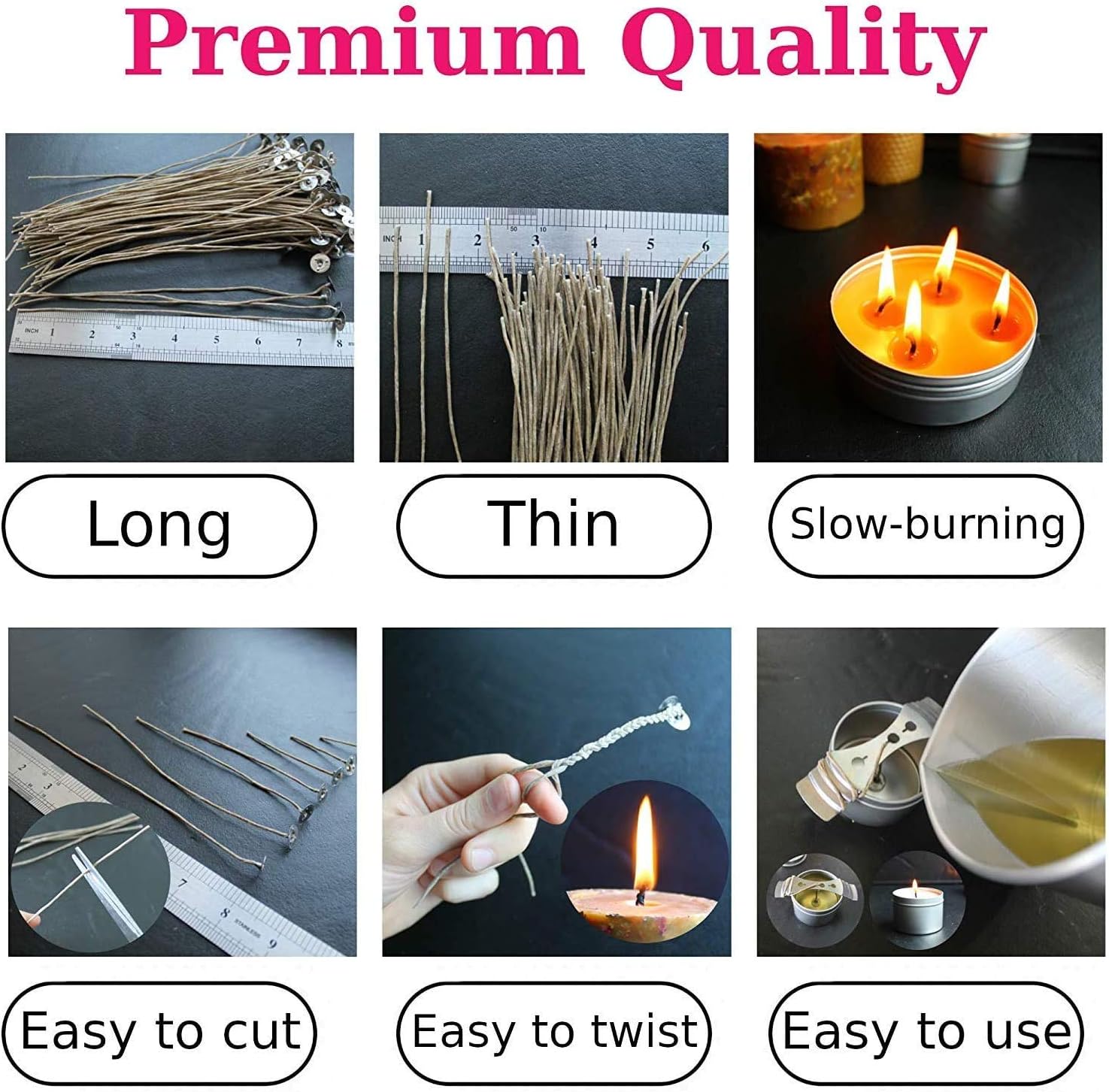Cozyours 8 Inch Hemp Candle Wicks with Centering Device (50/1 Pack), Pre-Waxed by 100% Natural Beeswax
