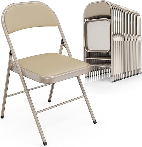 Miniatura 37 de VINGLI Paquete de 6 sillas plegables con asientos acolchados, marco de metal con asiento y respaldo de piel sintética, capacidad de 350 libras, Negro