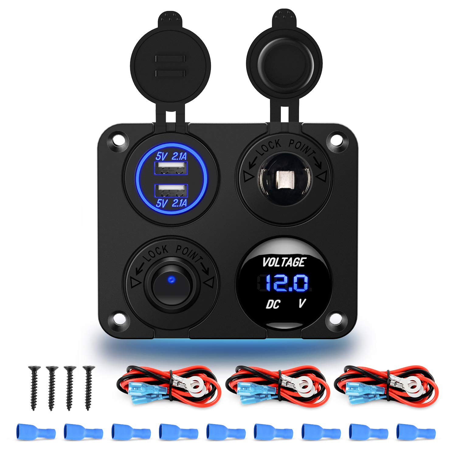 Nilight 4 in 1 ON/OFF Charger Socket Panel Dual USB Socket Power Outlet ...