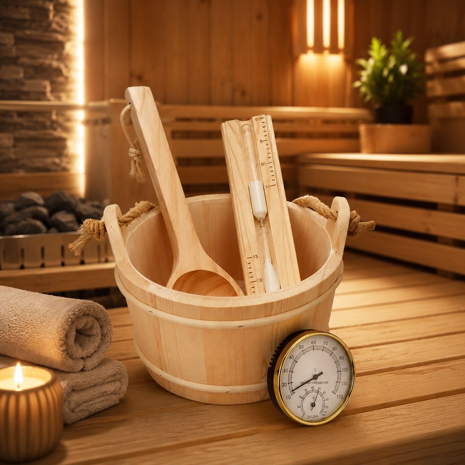 Sauna Eimer Und Schöpfkellen Set, Tragbar, Vielseitig, Premium Saunazubehör