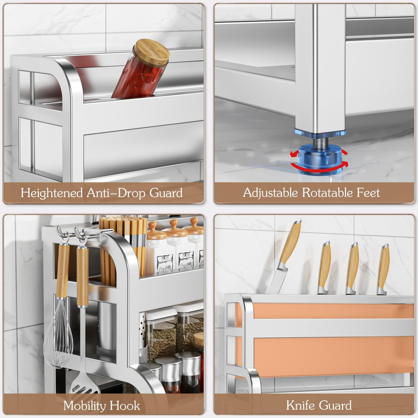 Abtropfgestell mit 2 Ebenen, verstellbar, Edelstahl, multifunktional, Ständer für Gewürze, Messer und Schneidebretter, Schrank, Sto Solut, 2 Stück