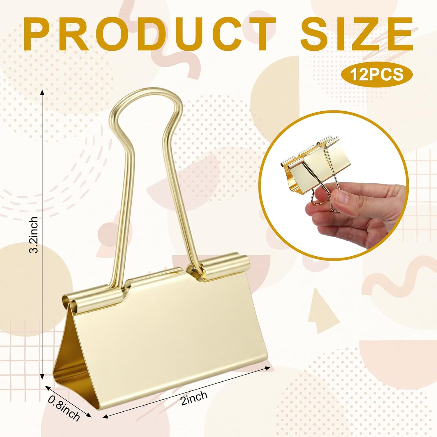 Frienda 12 Pack Gold 2 Inch Extra Large Binder Clips, Big Paper Clamp image 2