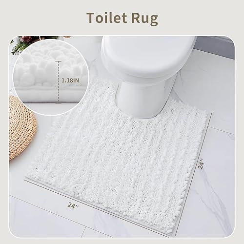 Miniatura 2 de Alfombra de inodoro blanca de 24 x 24 pulgadas, lavable a máquina, antideslizante, en forma de U, alfombra de contorno absorbente para suelo de baño
