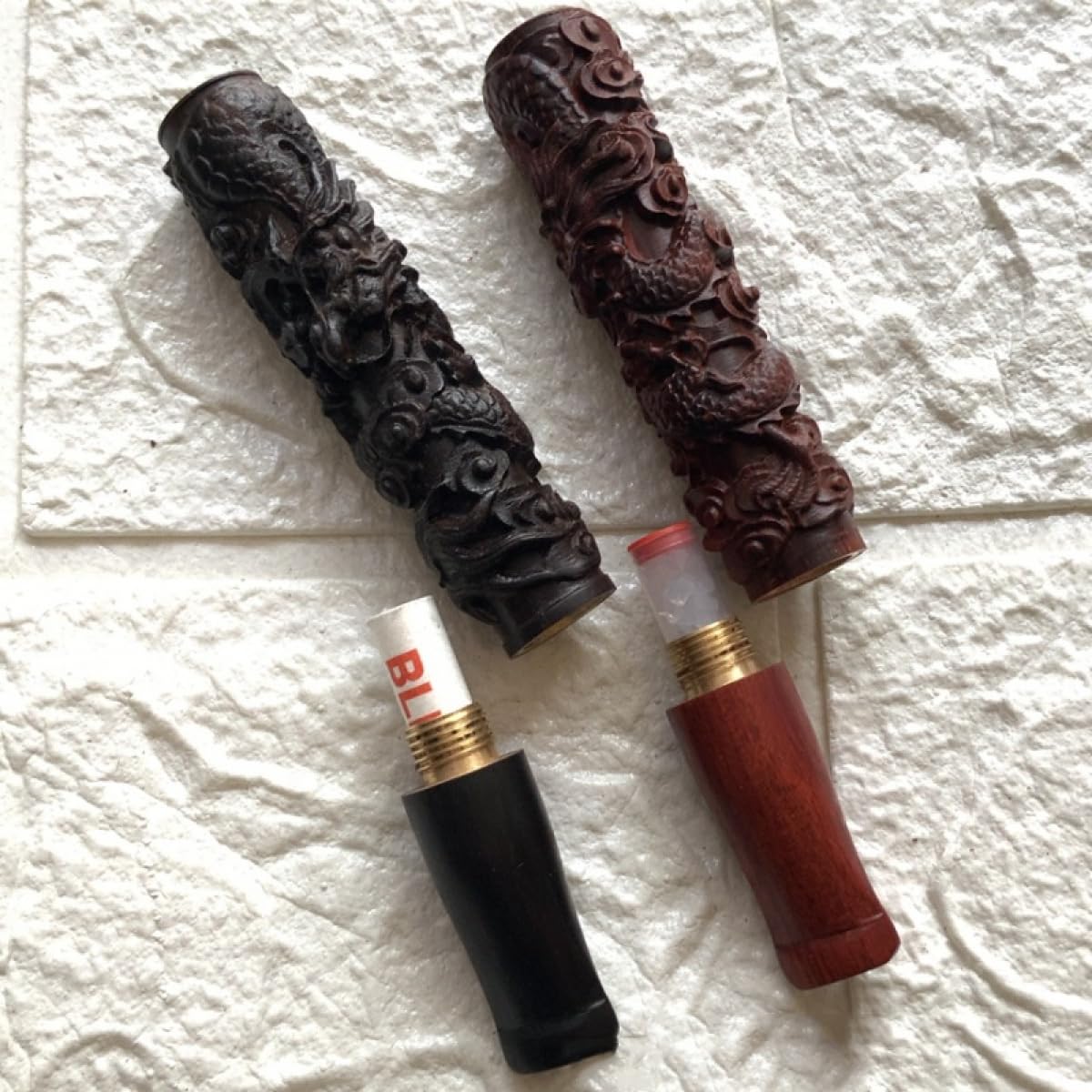 Bocchino per Sigaretta, Bocchino con Filtro, Filtro per Sigarette per Sigarette, Legno Bocchino,con filtro a carbone attivo da 9 mm per uomo，Motivo del drago intagliato(black)