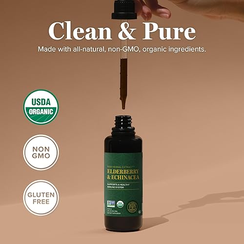 Miniatura 4 de Global Healing - Tintura líquida orgánica de saúco y equinácea del USDA | Apoyo inmunológico antioxidante contra organismos nocivos para adultos y