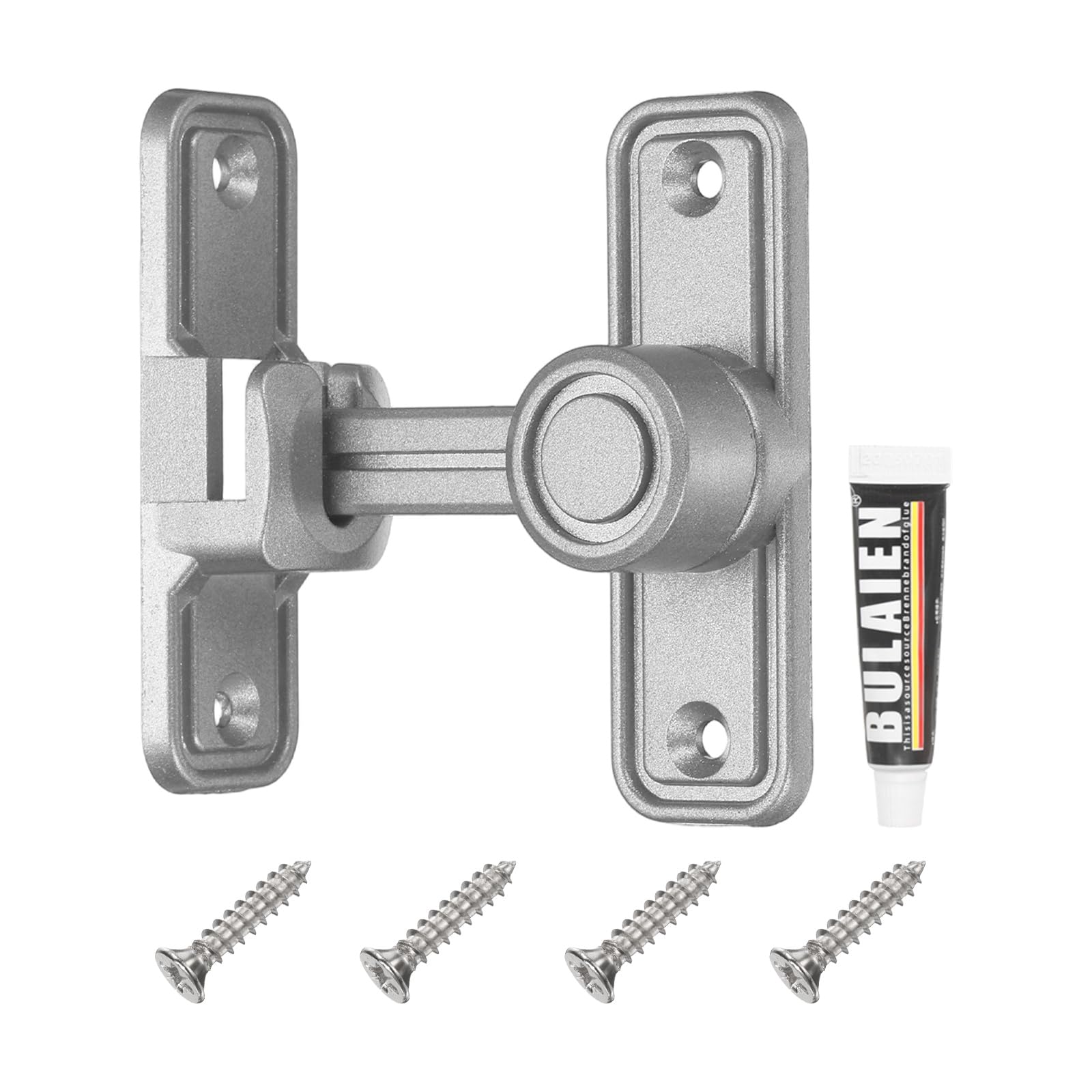 sourcing map 90/180 Degree Positioning Gate Latch, Zinc Alloy Flip Sliding Barn Door Lock with Handle, Heavy Door Latches for Barn Cabinet Wood Fence Garage (Silver)