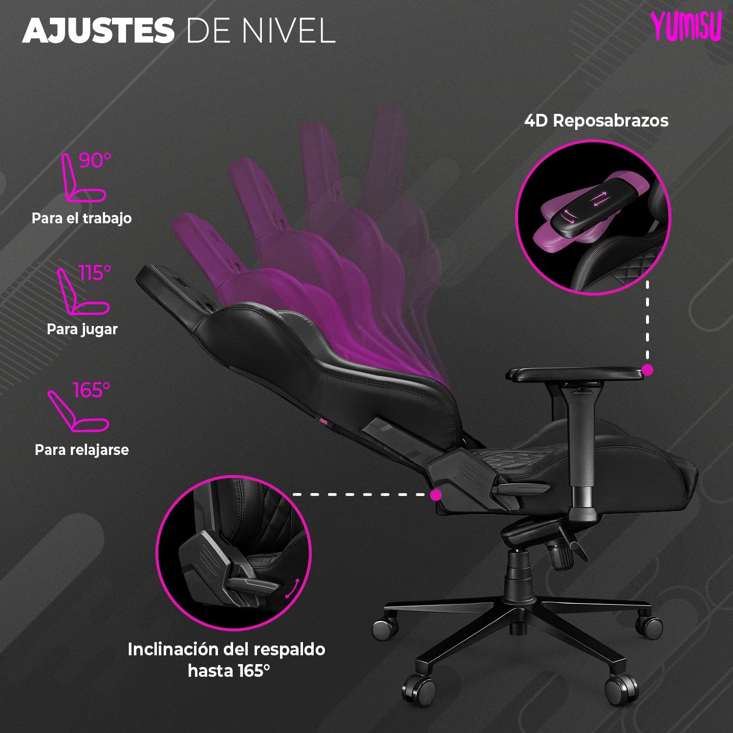 2050 Silla Gaming Ergonómica Negro con Cojín de Espuma Viscoelástica en Terciopelo, Cadeira Escritorio de Cuero Genuin con Reposabrazos 4D, Silla Gaming con Ruedas de Goma Silenciosas 150 kg