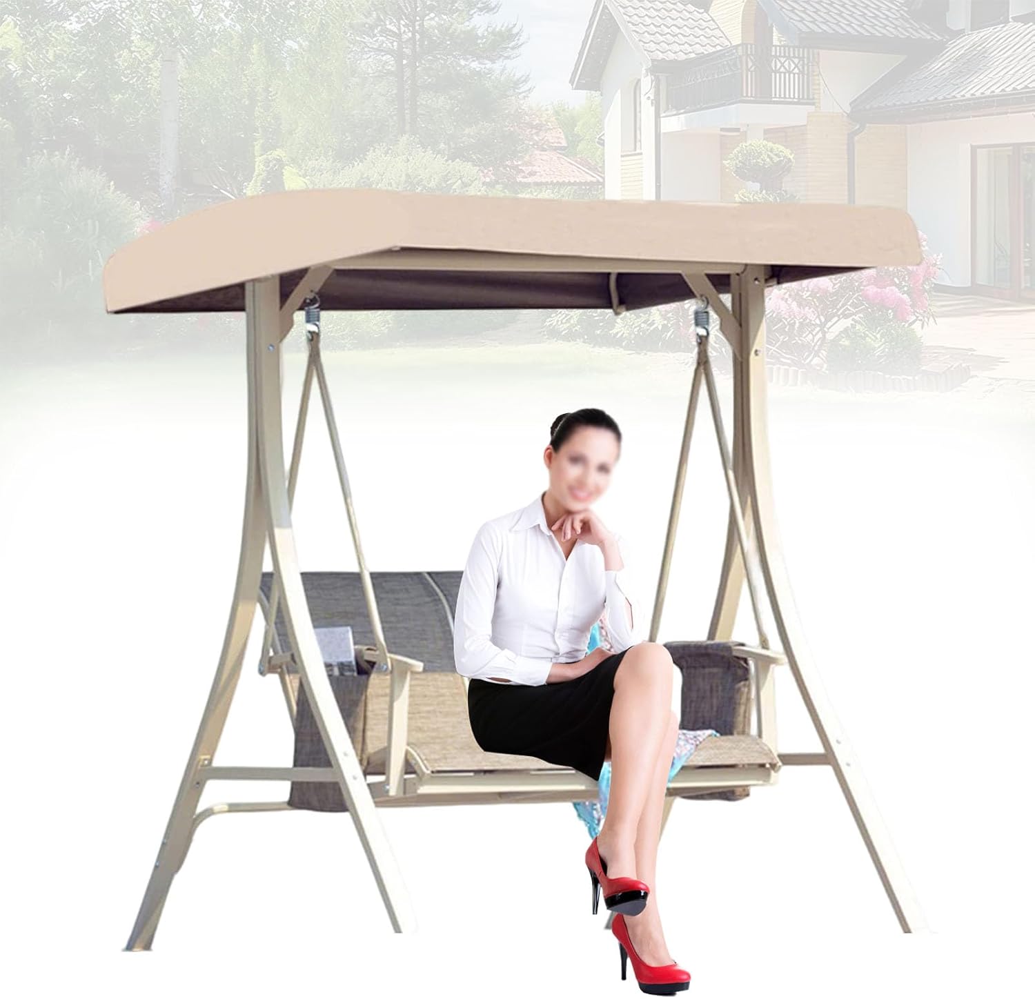 Patio Swing Top Cover,Replacement Canopy for Seat 2/3 Seater Roof Sunshade Lounger Garden Hammock Covers,Waterproof Swing Chair Top Cover for Outdoor,Beige,210D: 213 * 122 * 18/23cm