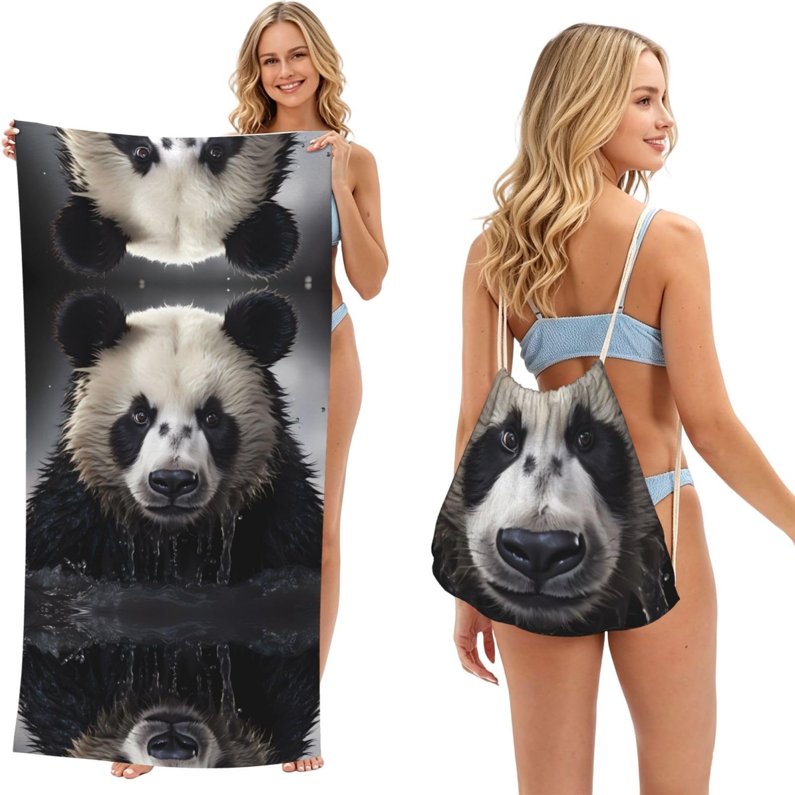 SXZVVBN Panda in the water 2-in-1 Beach Towel Bag, Quick Dry Sand Free Travel Towel Backpack for Adults