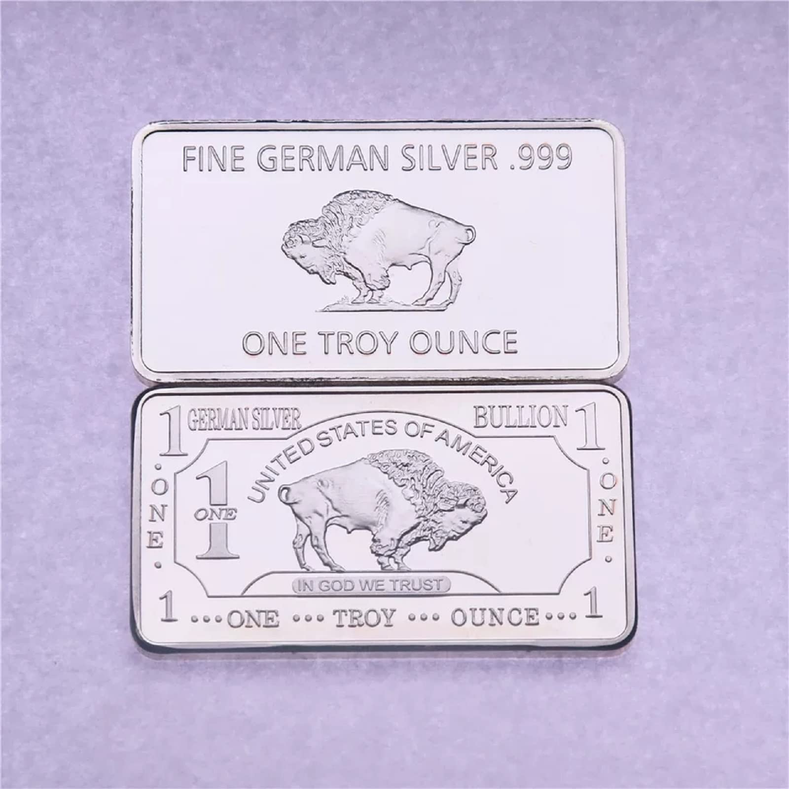 Silver Bars .999 1 oz German Buffalo Bullion Silver, Sliver Plated Souvenir Coin Collection Sliver Bar