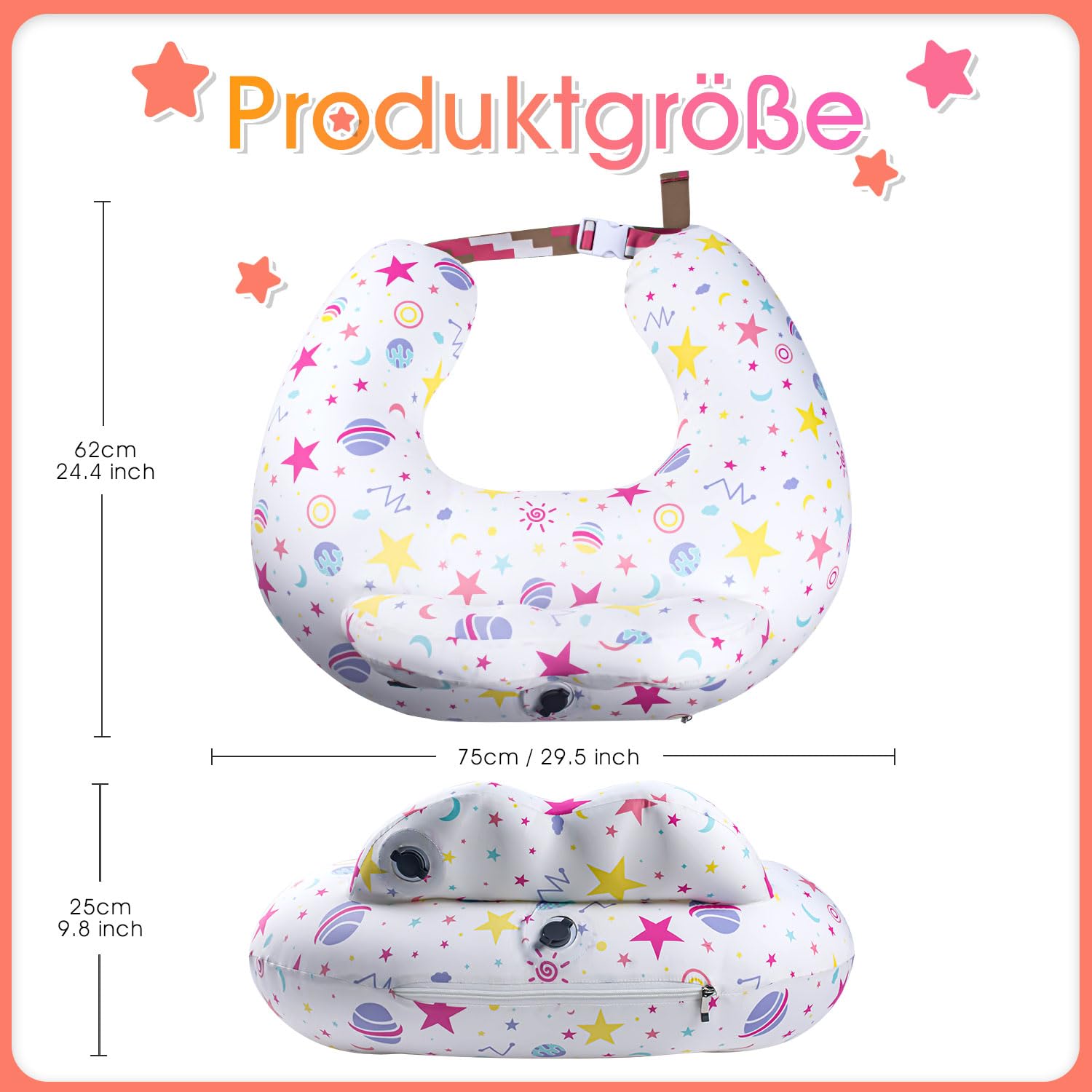 Cuscino gonfiabile per allattamento al seno - Cuscino da viaggio per l'alimentazione dei bambini, supporto per la mamma, cinghia regolabile in vita, fodera rimovibile in cotone 100% - Essenza