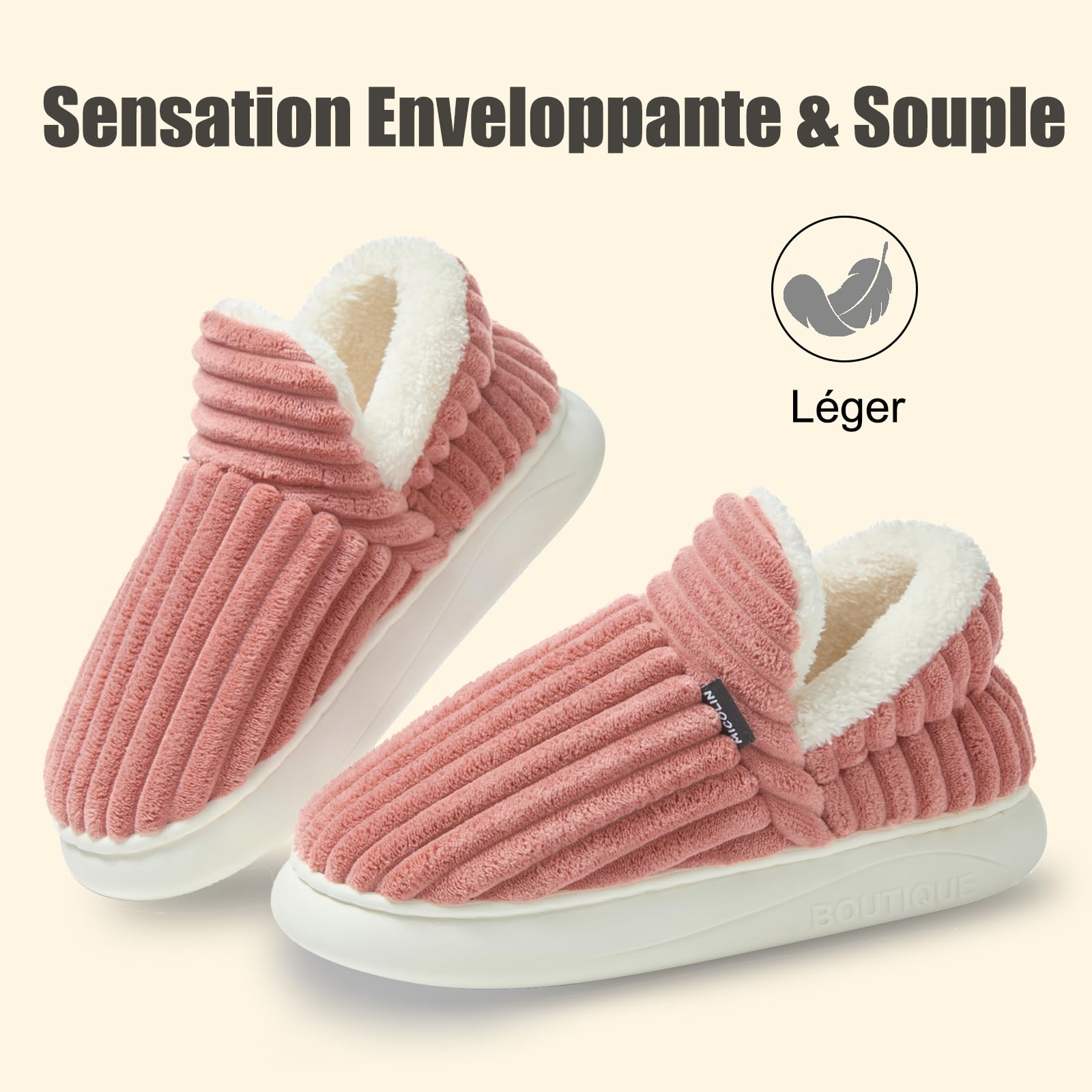 Donpapa Chaussons Femme Homme Hiver Chaud Pantoufles Confortable Fermé Peluche Fourrure Antidérapantes Mousses à Mémoire Intérieur et Extérieur